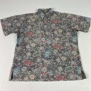 Reyn Spooner Shirt Mens Medium Gray Hawaiian Cotton Aloha Button Up Short Sleeve